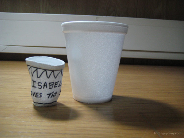 Comparison of two polystyrene cups showing the effects of deep sea water pressure.